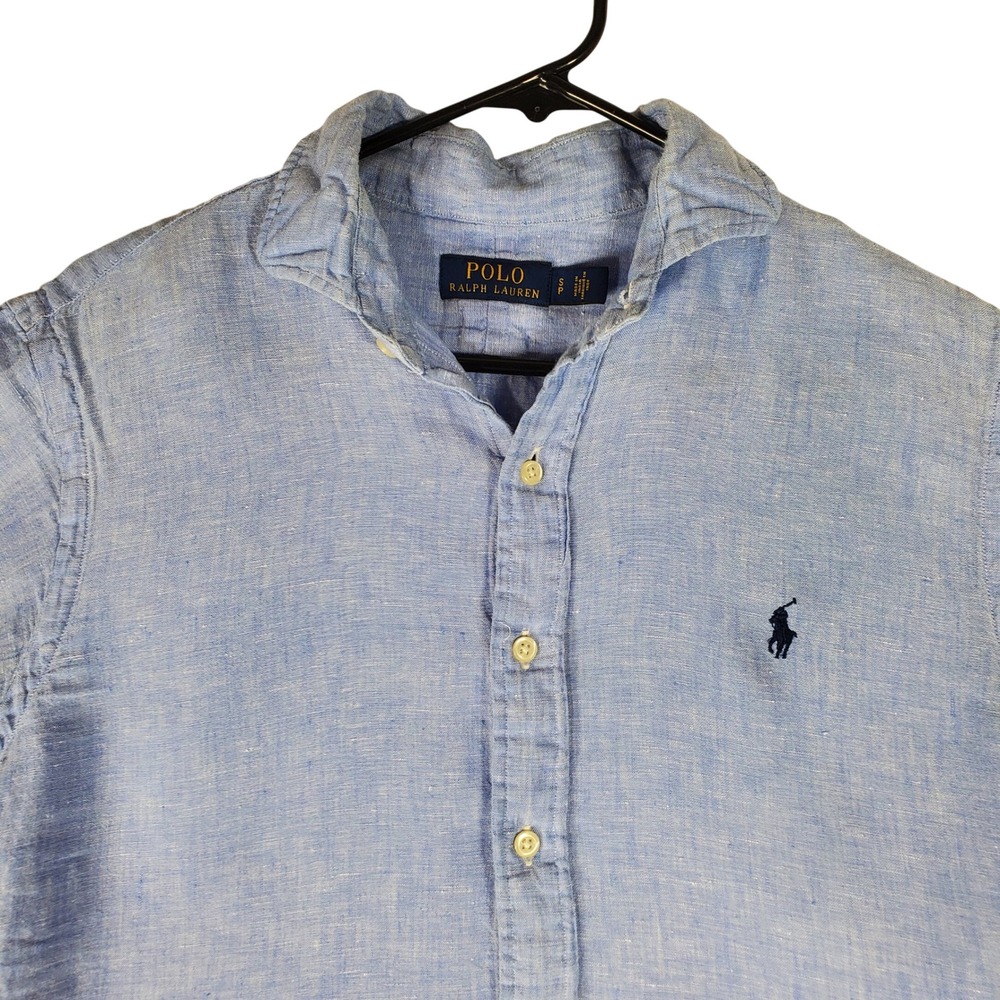 Polo Ralph Lauren Mens Blue 100% Linen Short Sleeve Button Down Shirt Small SP
